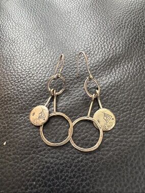Rare Vintage Silpada Oxidized Sterling Silver Circle Disk Drop Hammered Earrings